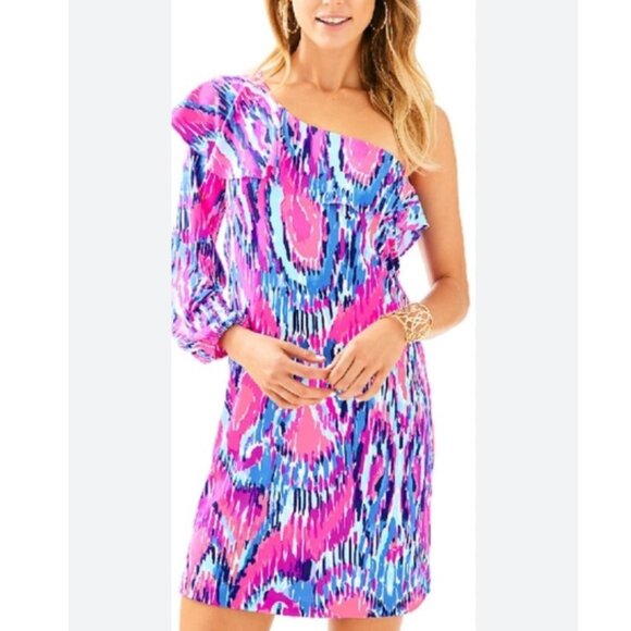 Lilly Pulitzer Dresses & Skirts - Lily Pulitzer Amante 100% Silk Jersey Stretch One Shoulder Dress